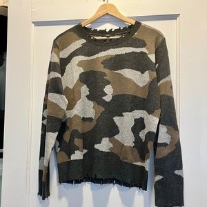 FATE  Distressed Camo Crew Neck Sweater